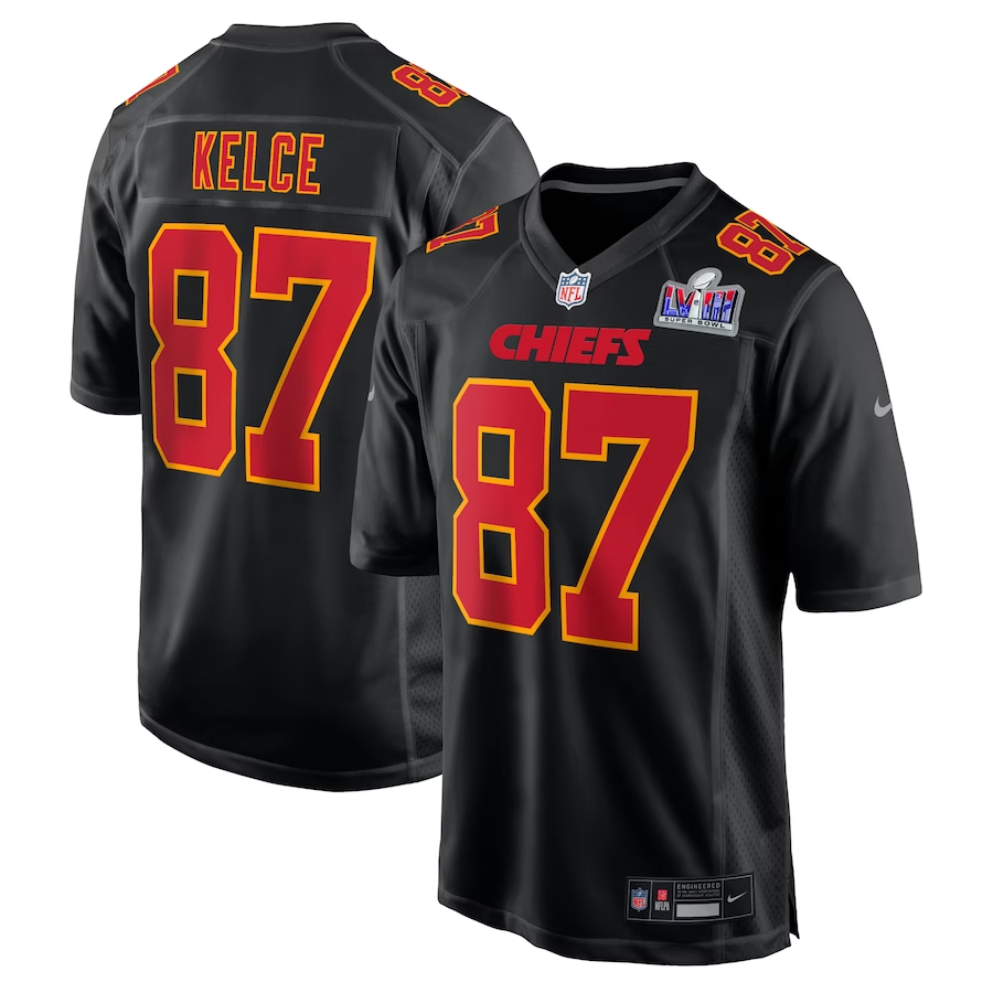 Men's Kansas City Chiefs Travis Kelce #87 Black Super Bowl LVIII Carbon Jersey
